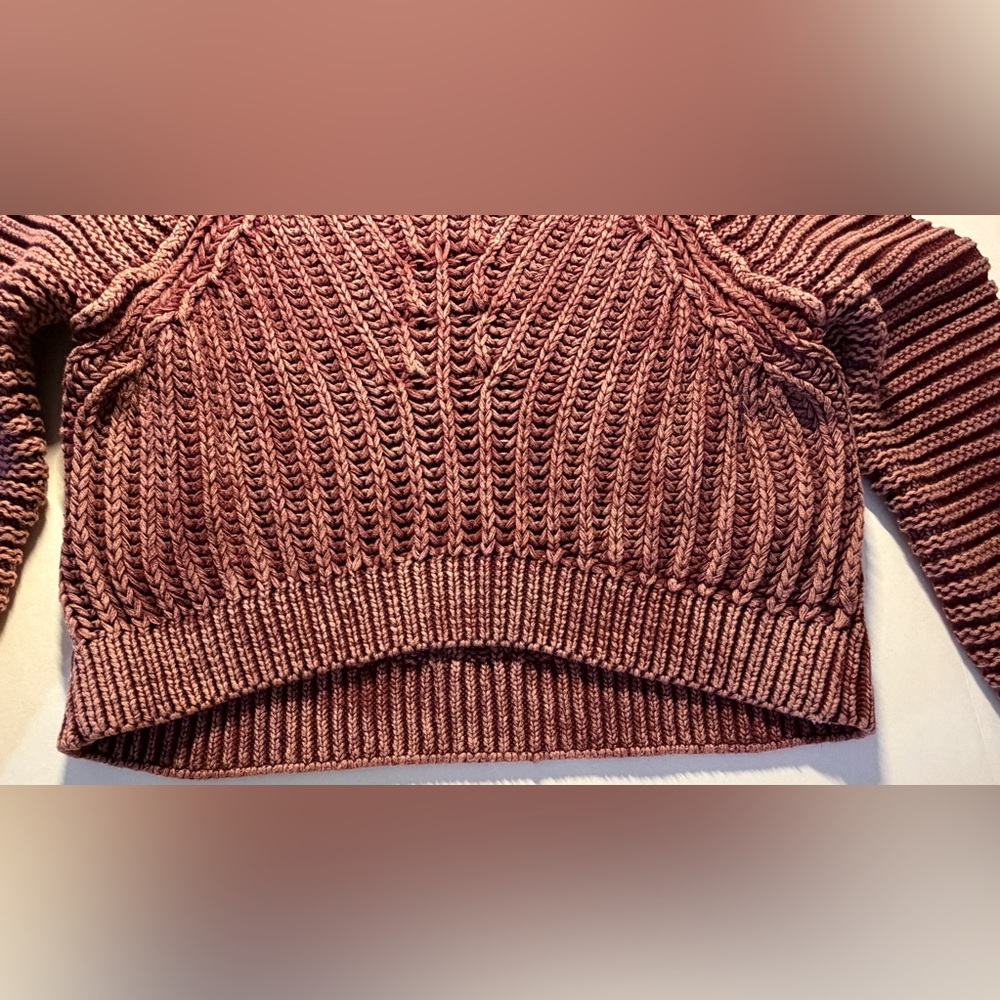 Free People Sweetheart Mock Neck Chunky Knit Acid Wash Sweater Garnet Grotto S - Picture 9 of 16